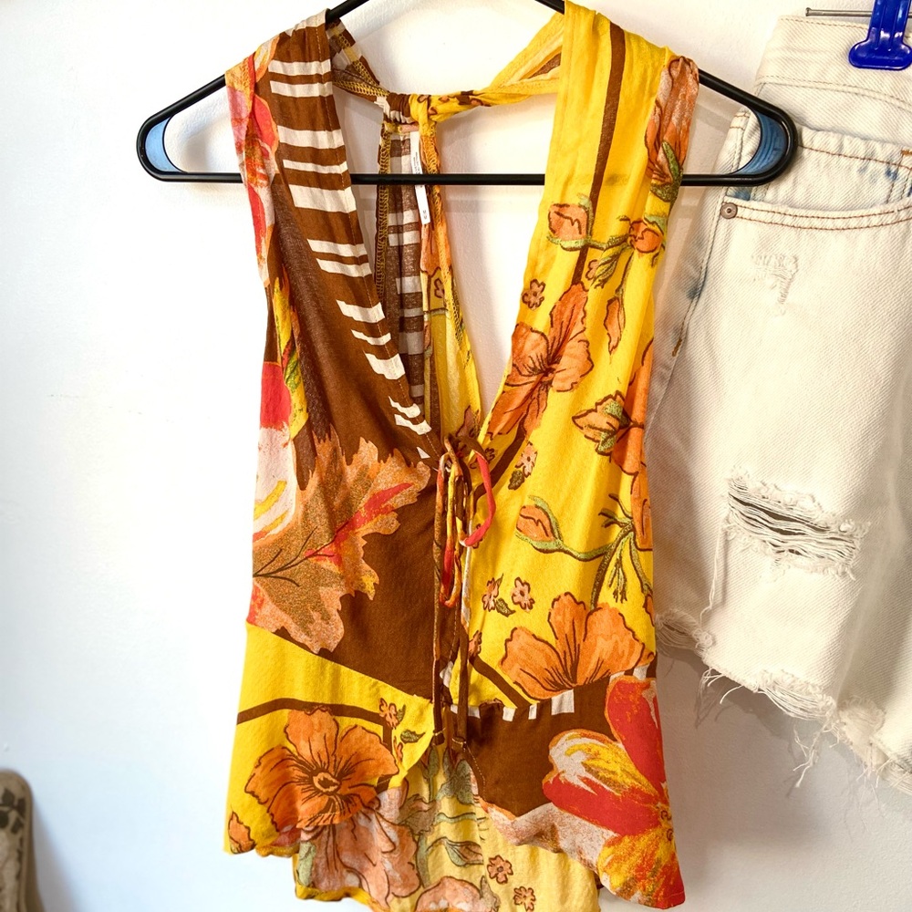 Free People Floral Sleeveless Top - Yellow and Orange